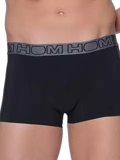 Боксеры на пришивной резинке серебристо-стального цвета с чёрным логотипом бренда чёрного цвета HOM 01701cK9